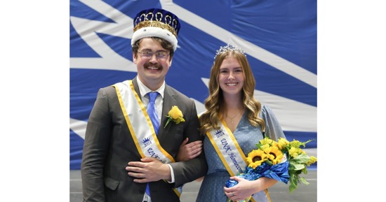 Caleb Wiseman of Plattsmouth and Courtney Cox of Alliance were crowned UNK homecoming king and queen during a ceremony Thursday evening at the Health and Sports Center on campus. (Photo by Erika Pritchard, UNK Communications)